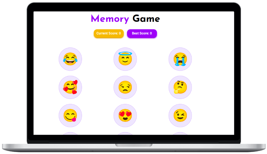 A device showing screenshot of memory game
